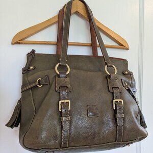 Vintage 80s Dooney Bourke Florentine Leather LG Satchel Bag Sage